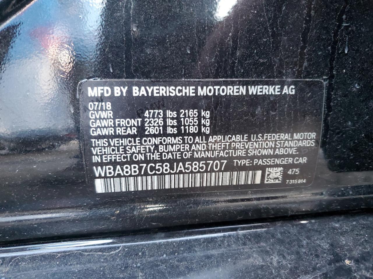 VIN WBA8B7C58JA585707 2018 BMW 3 SERIES no.12