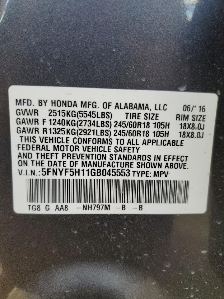 VIN 5FNYF5H11GB045553 2016 HONDA PILOT no.13