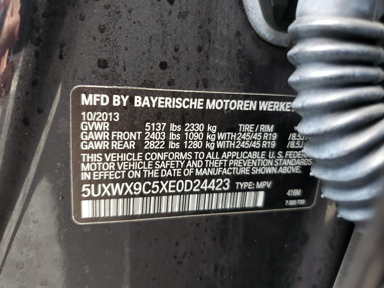 VIN 5UXWX9C5XE0D24423 2014 BMW X3 no.14