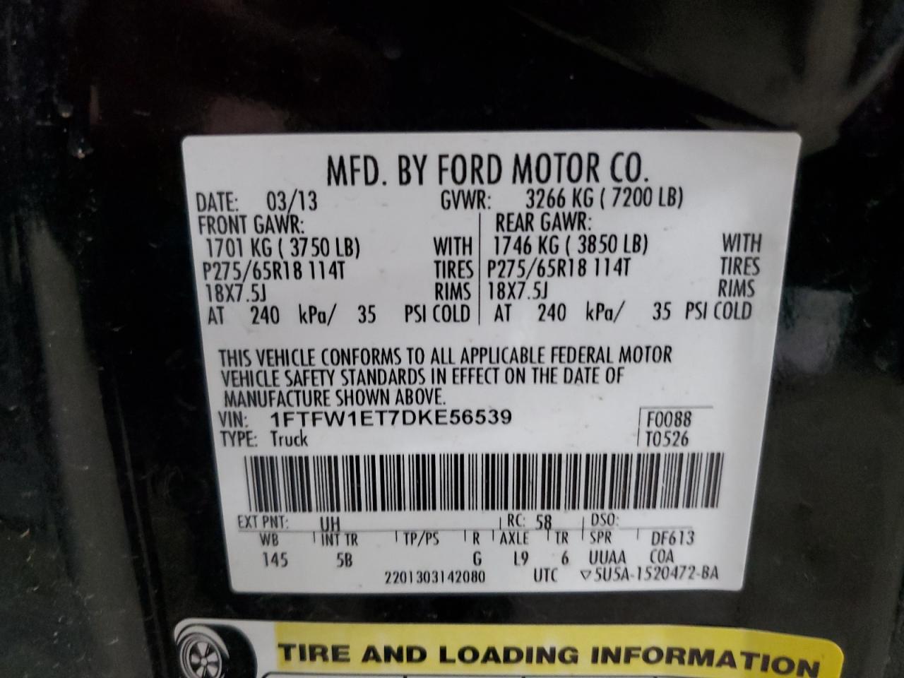 VIN 1FTFW1ET7DKE56539 2013 FORD F-150 no.12