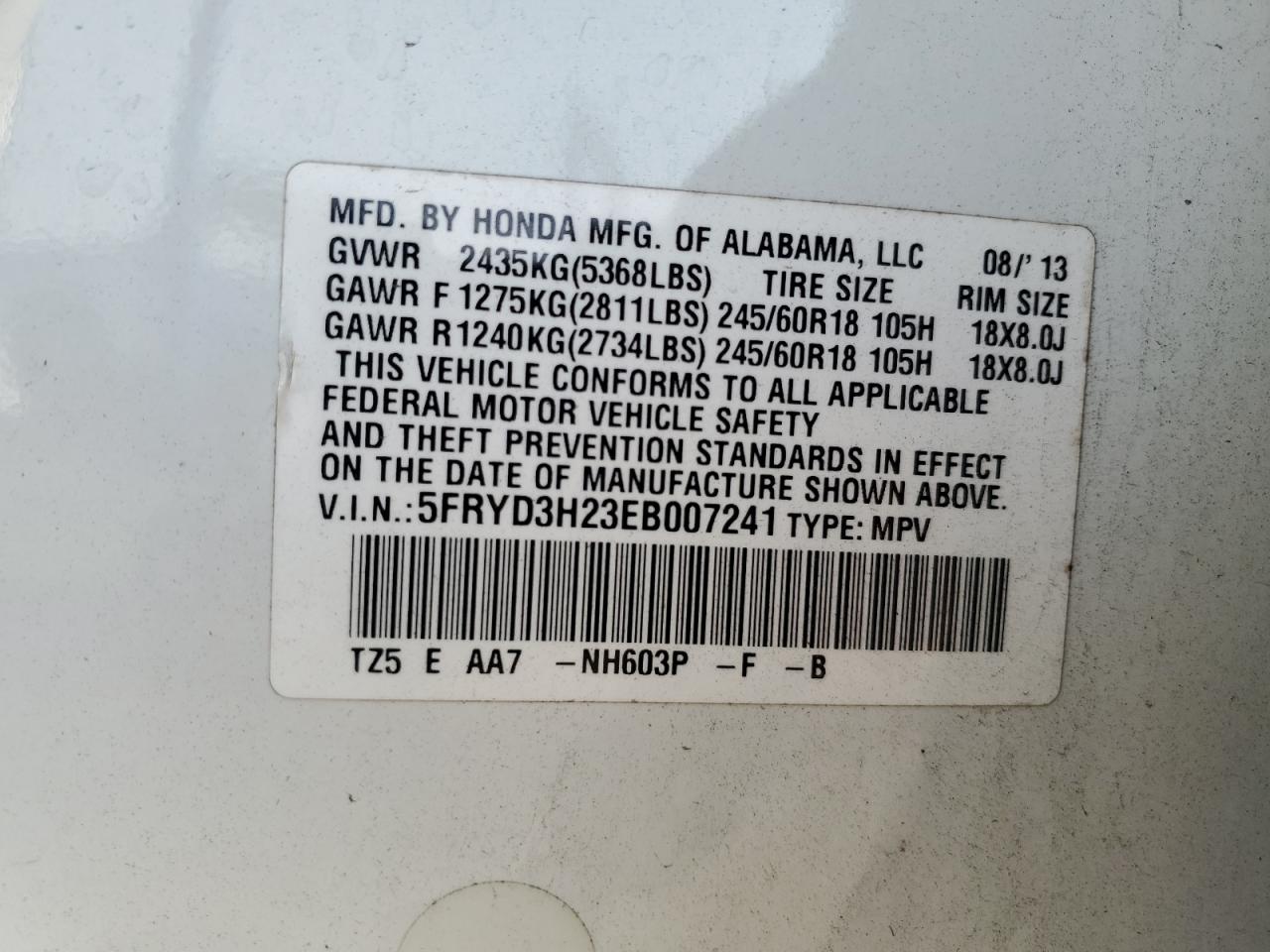 VIN 5FRYD3H23EB007241 2014 ACURA MDX no.13