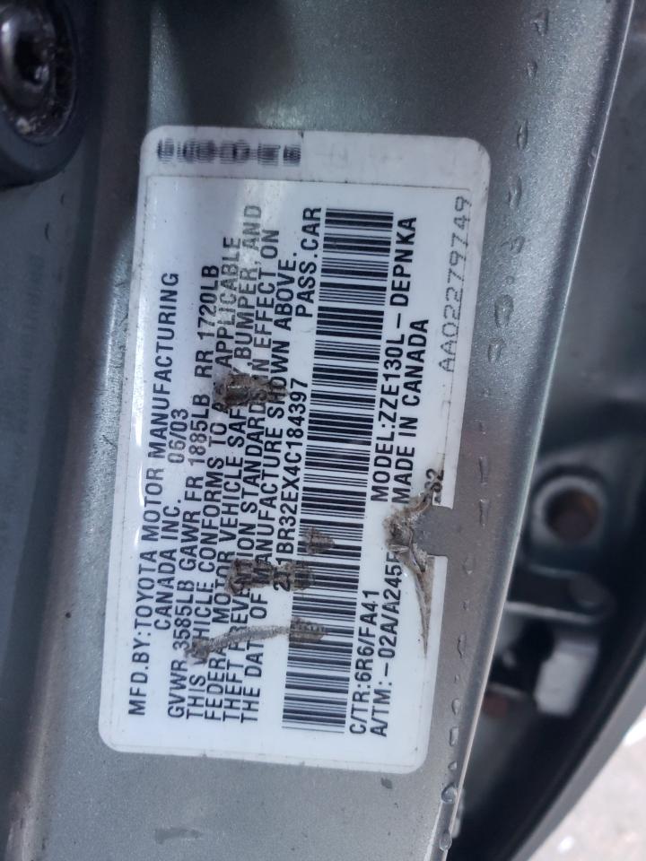 2004 Toyota Corolla Ce VIN: 2T1BR32EX4C184397 Lot: 80048134