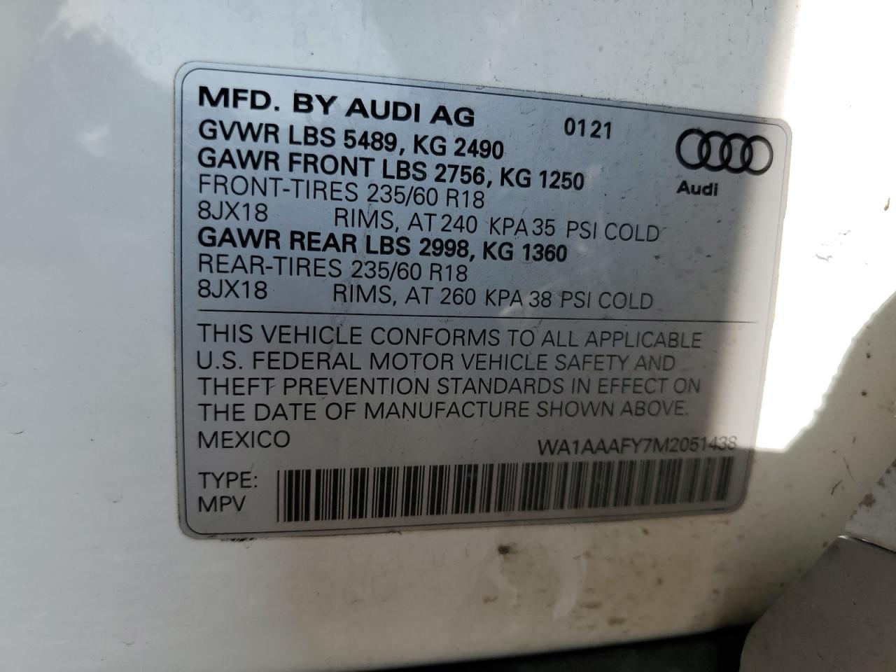 VIN WA1AAAFY7M2051438 2021 AUDI Q5 no.13