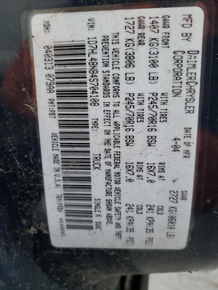 2004 Dodge Dakota Quad Slt VIN: 1D7HL48N84S704108 Lot: 64428515