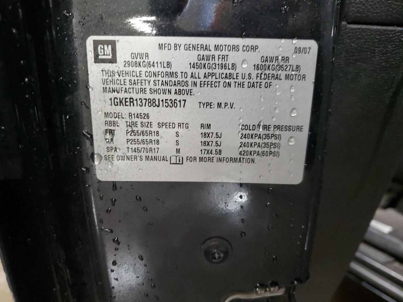 2008 GMC Acadia Sle VIN: 1GKER13788J153617 Lot: 82831974