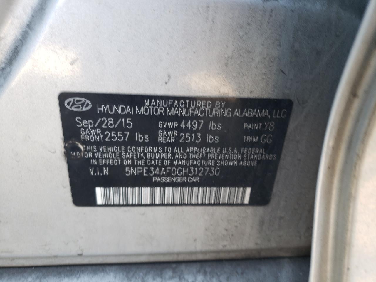 VIN 5NPE34AF0GH312730 2016 HYUNDAI SONATA no.12