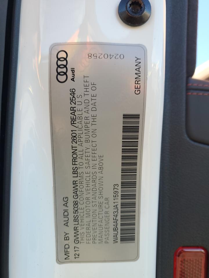 2018 Audi S4 Premium Plus VIN: WAUB4AF43JA115973 Lot: 86988524