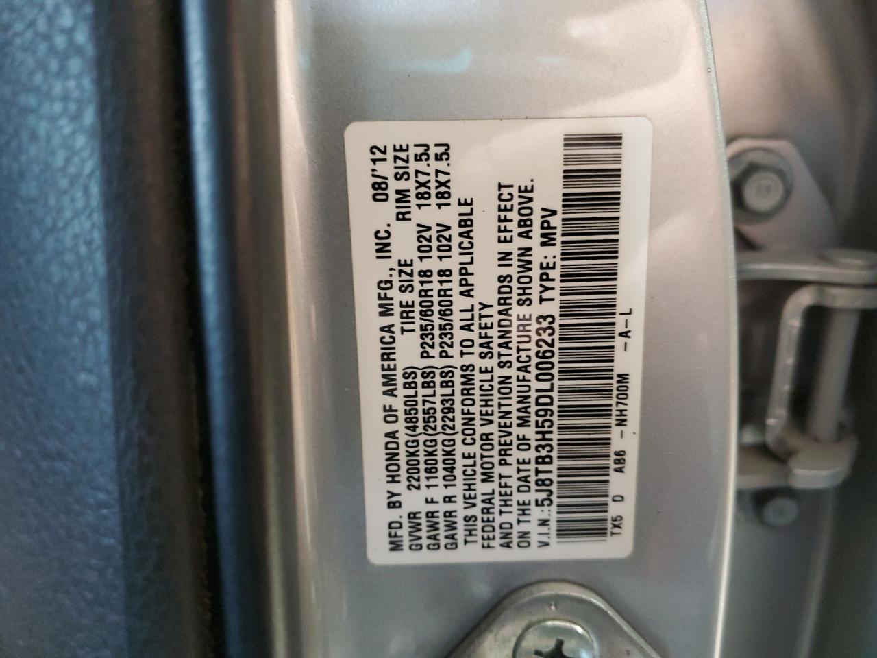 VIN 5J8TB3H59DL006233 2013 ACURA RDX no.13