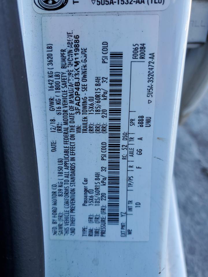 2019 Ford Fiesta Se VIN: 3FADP4BJ3KM119886 Lot: 82797184