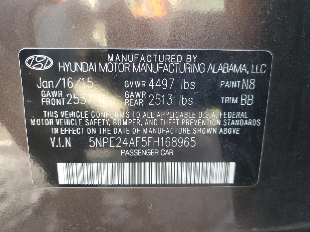 2015 Hyundai Sonata Se VIN: 5NPE24AF5FH168965 Lot: 84407164