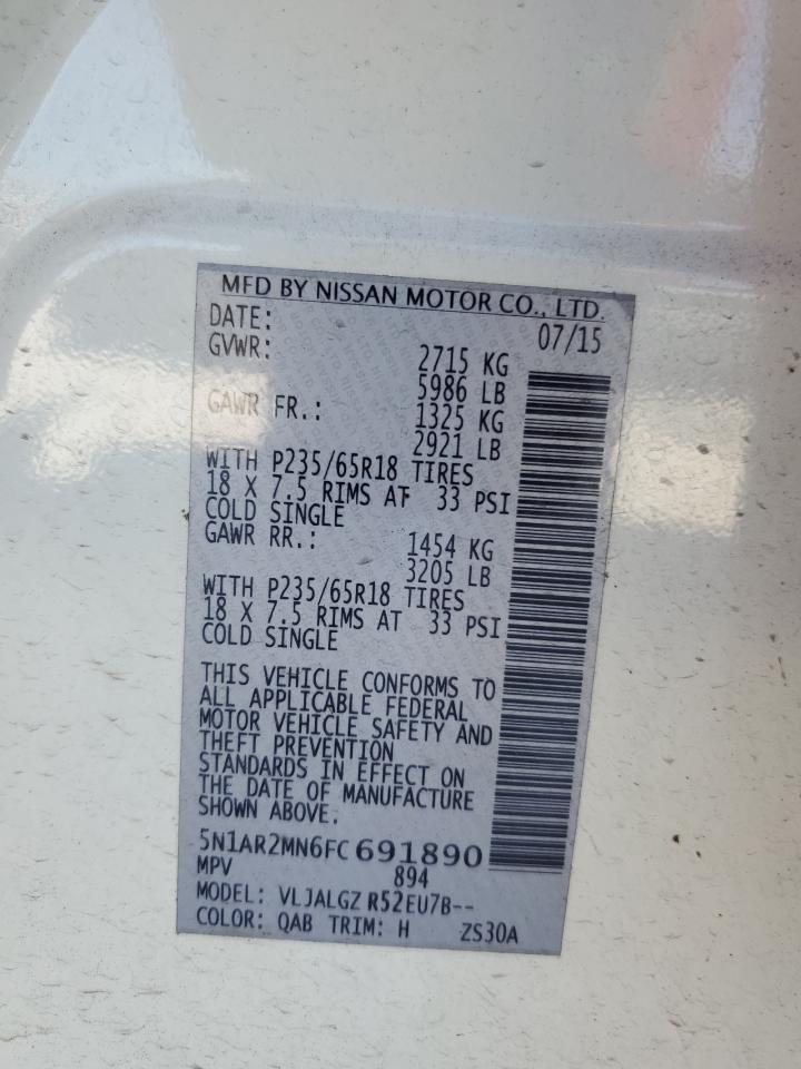 2015 Nissan Pathfinder S VIN: 5N1AR2MN6FC691890 Lot: 83703154