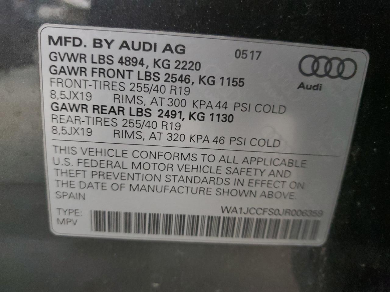 VIN WA1JCCFS0JR006359 2018 AUDI Q3 no.13