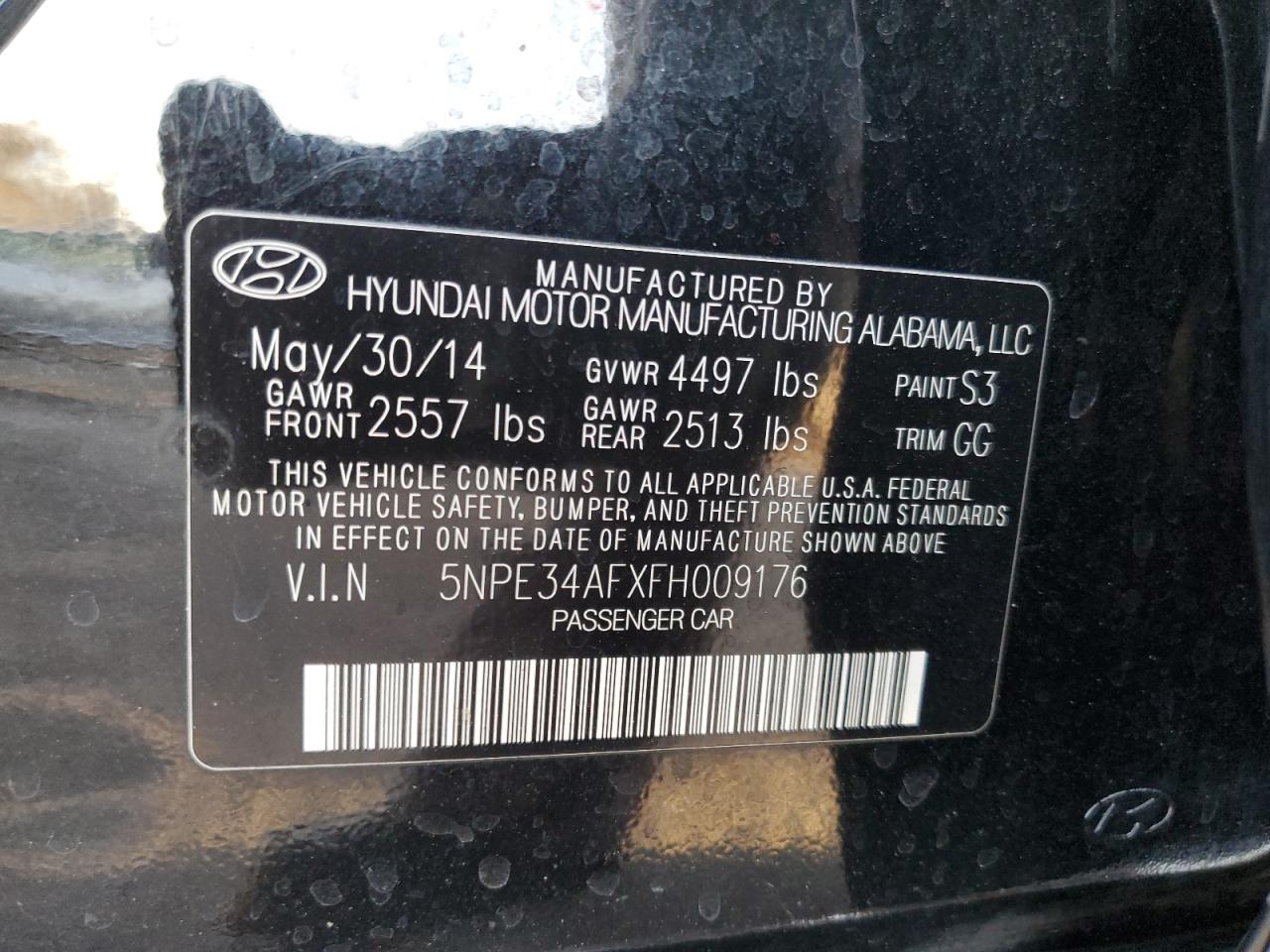 VIN 5NPE34AFXFH009176 2015 HYUNDAI SONATA no.12