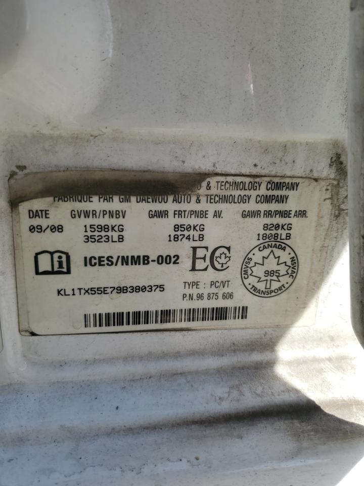 2009 Chevrolet Aveo Lt VIN: KL1TX55E79B380375 Lot: 85472094