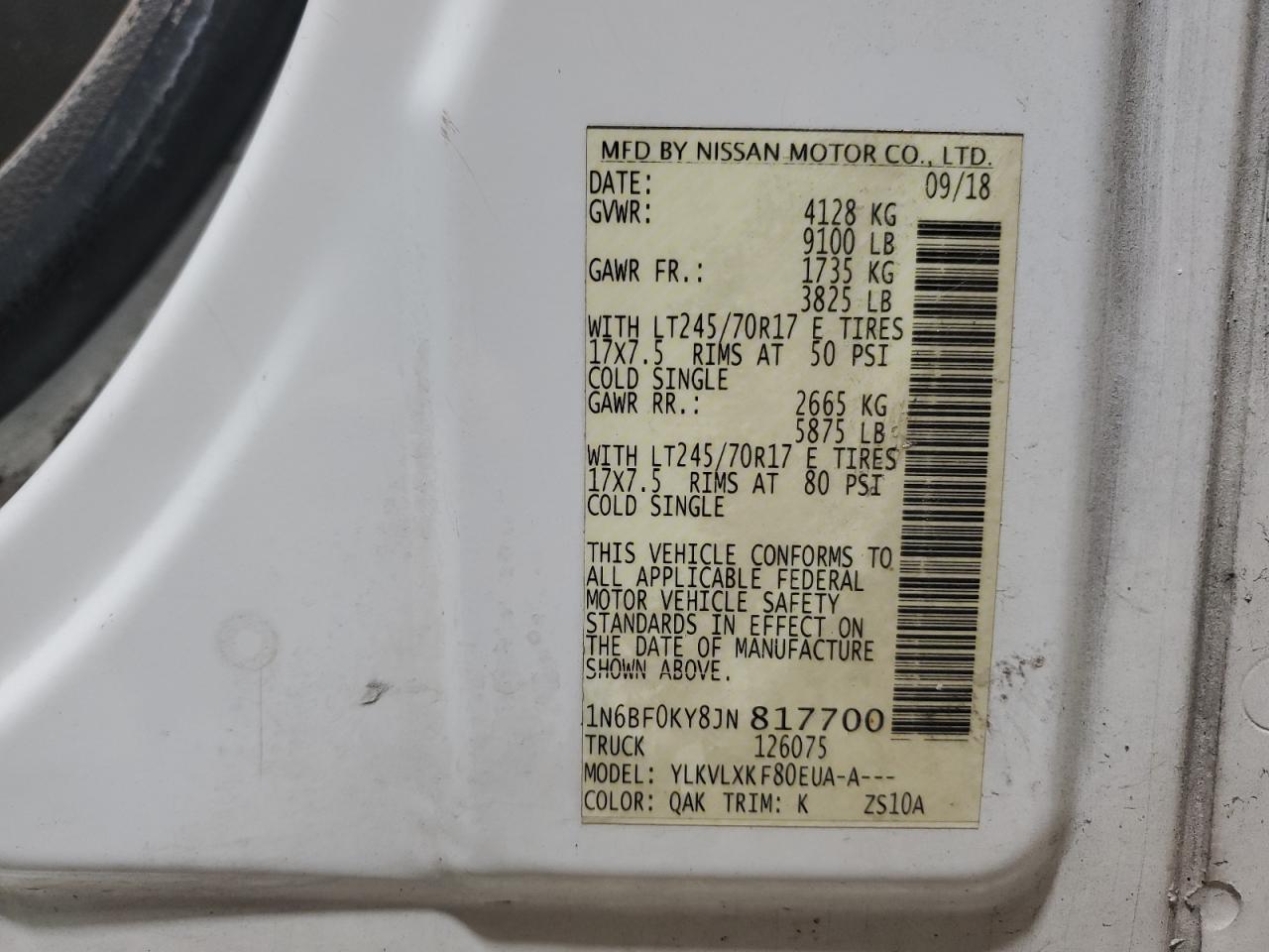 VIN 1N6BF0KY8JN817700 2018 NISSAN NV no.13