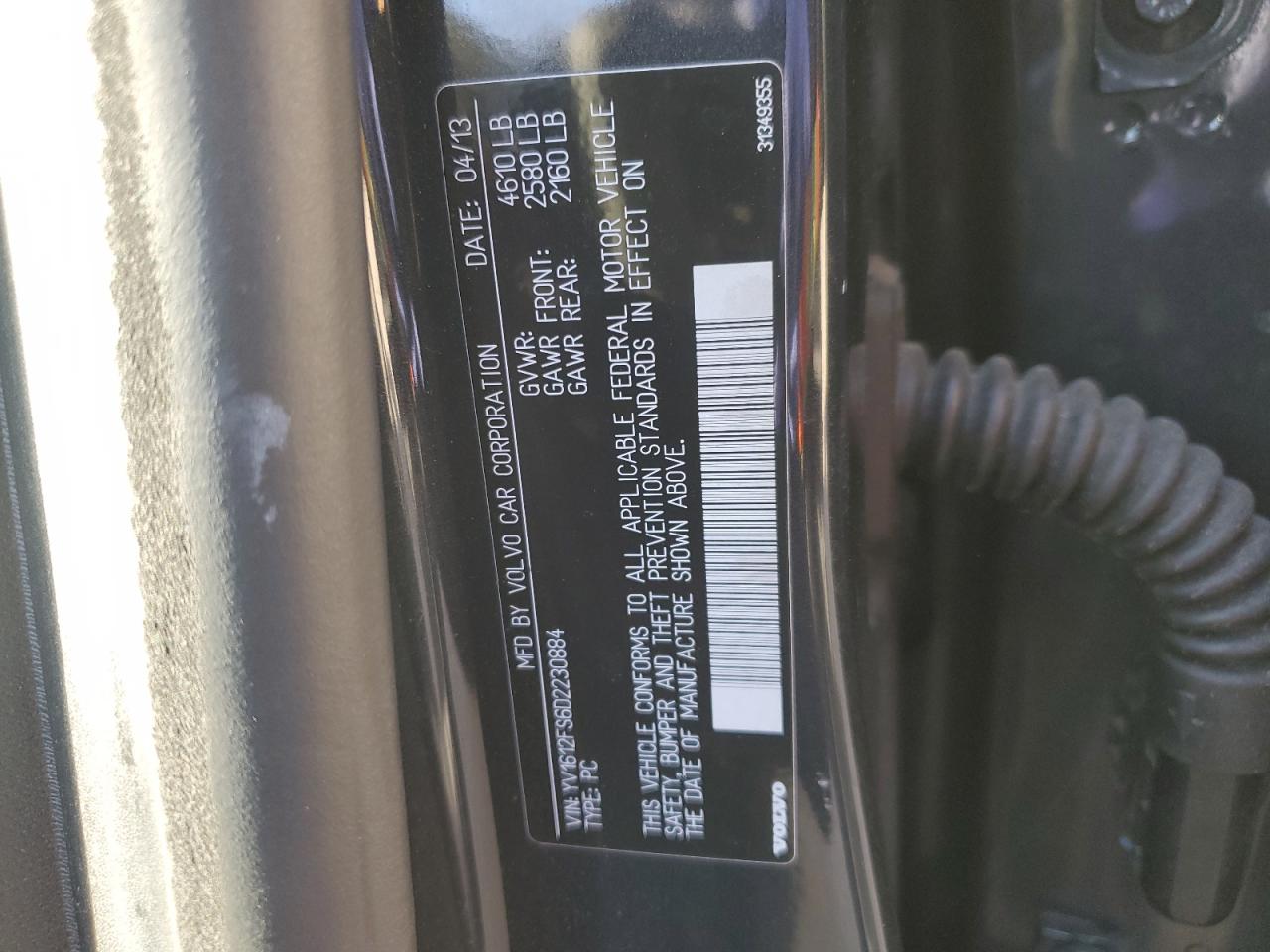 2013 Volvo S60 T5 VIN: YV1612FS6D2230884 Lot: 83247774