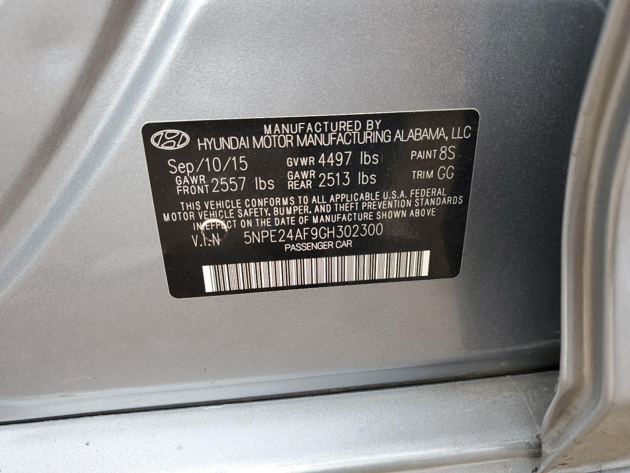 VIN 5NPE24AF9GH302300 2016 HYUNDAI SONATA no.12