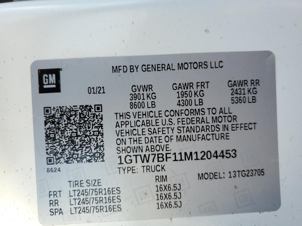 VIN 1GTW7BF11M1204453 2021 GMC SAVANA no.13