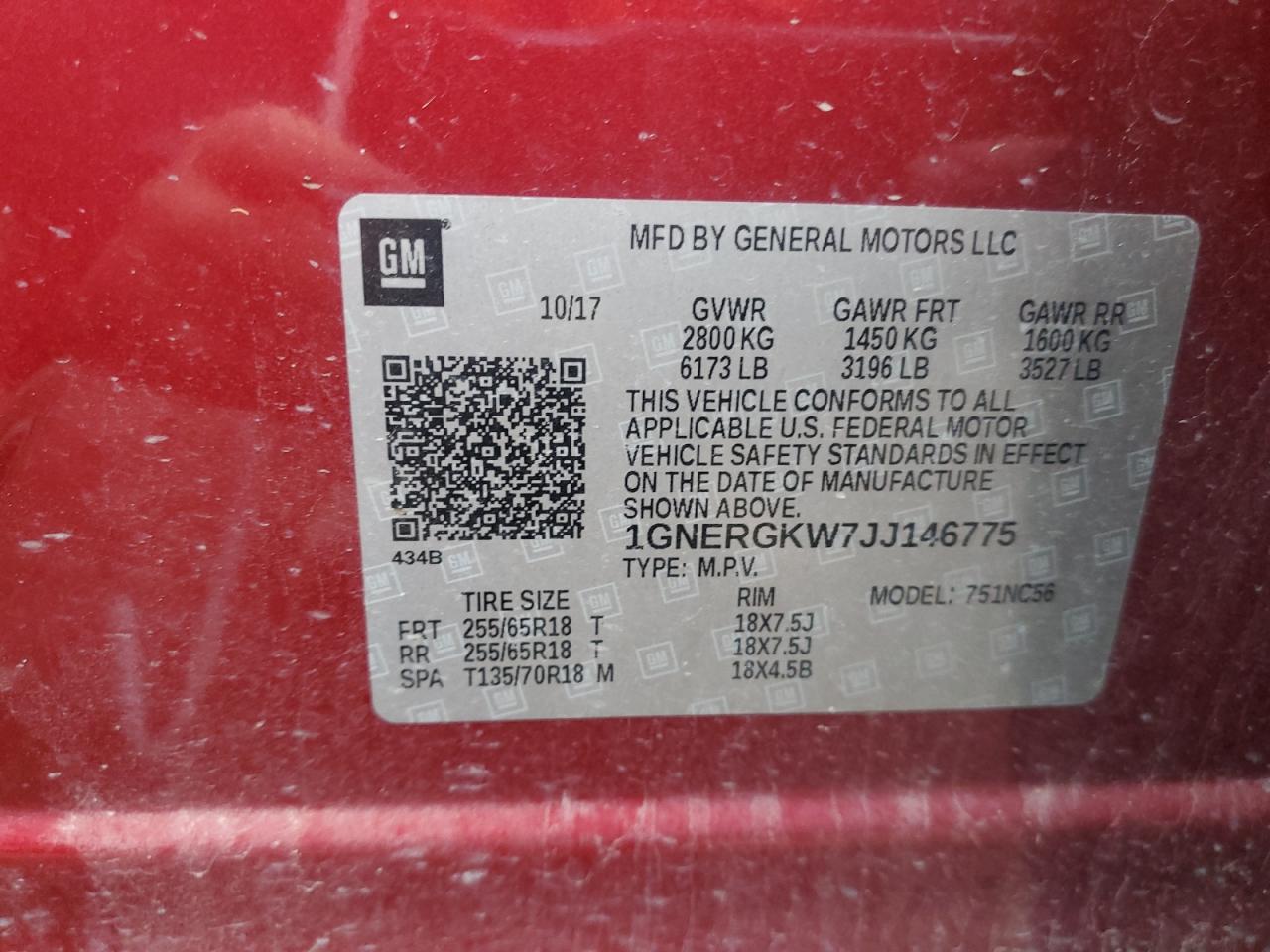 2018 Chevrolet Traverse Lt VIN: 1GNERGKW7JJ146775 Lot: 84504734