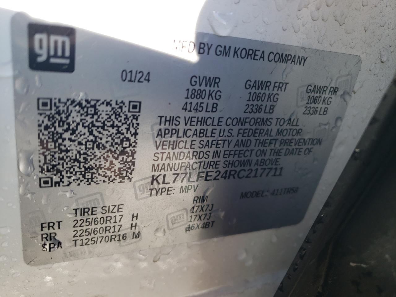 2024 Chevrolet Trax Ls VIN: KL77LFE24RC217711 Lot: 84653154