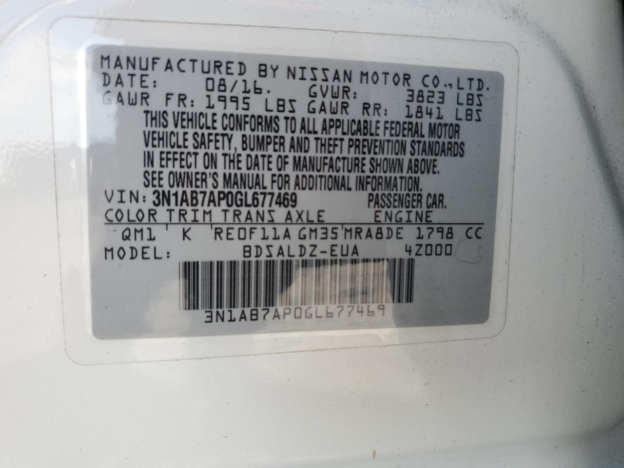 VIN 3N1AB7AP0GL677469 2016 NISSAN SENTRA no.13