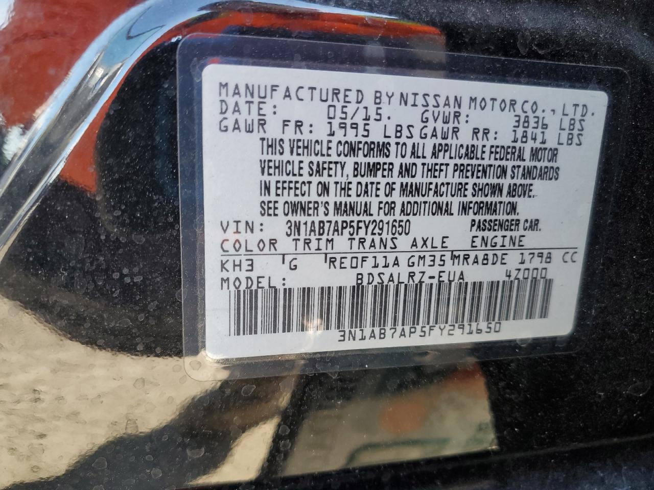 VIN 3N1AB7AP5FY291650 2015 NISSAN SENTRA no.12