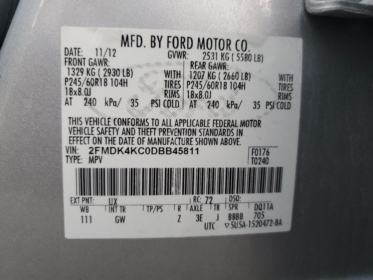 VIN 2FMDK4KC0DBB45811 2013 FORD EDGE no.13