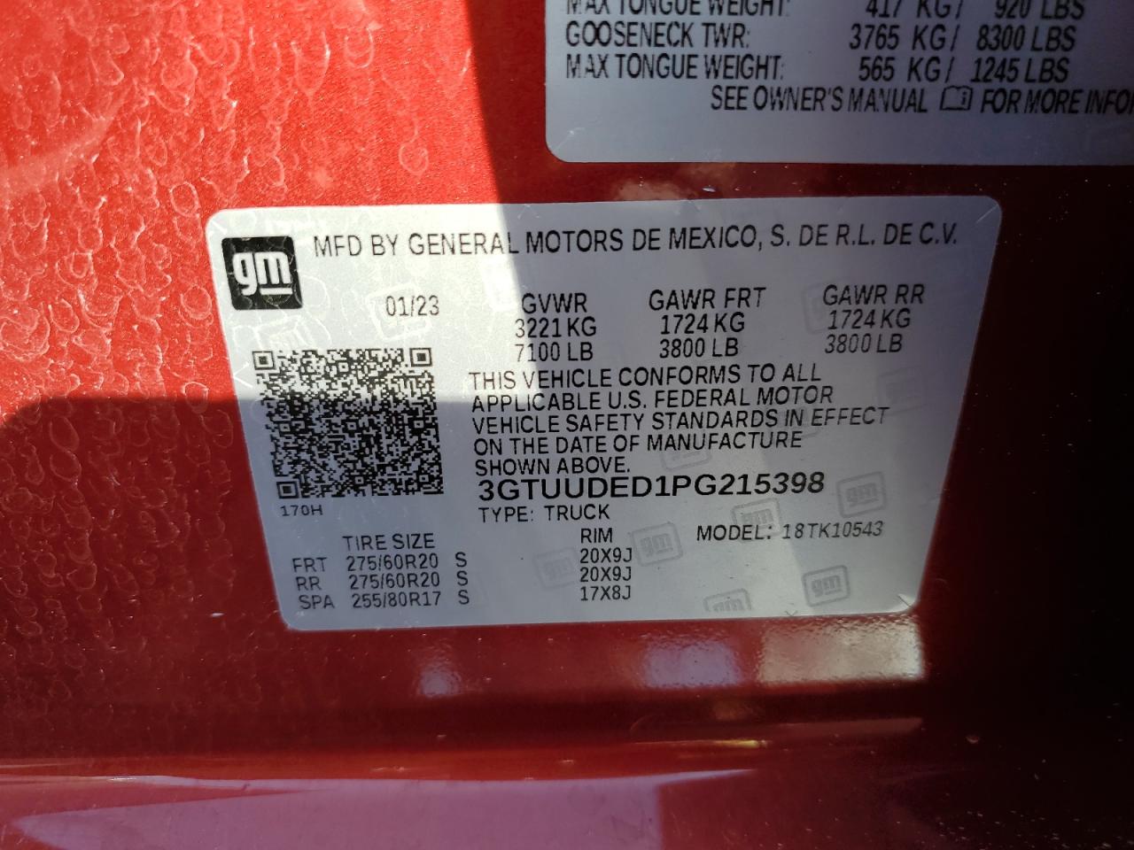 VIN 3GTUUDED1PG215398 2023 GMC SIERRA no.13