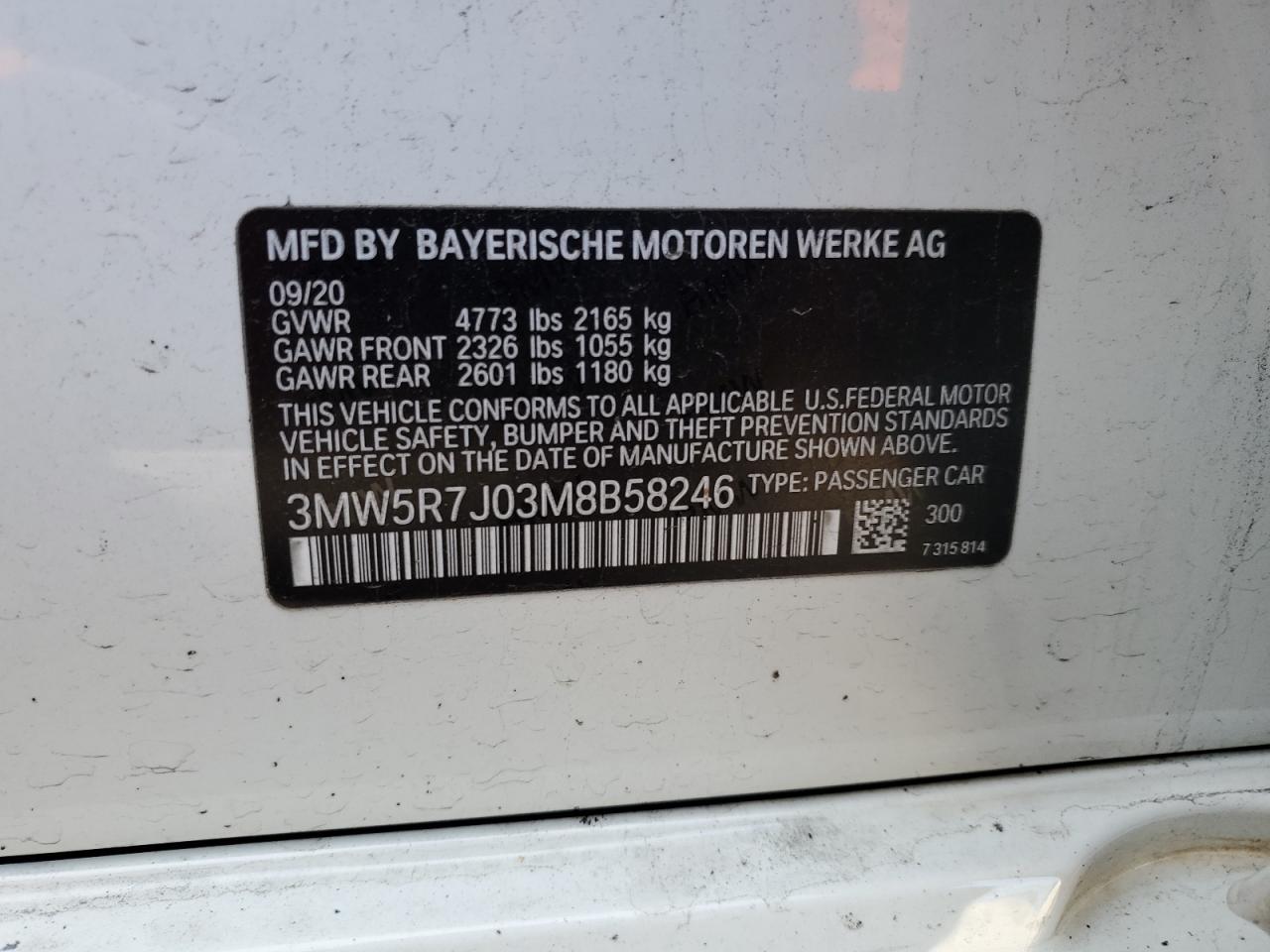 VIN 3MW5R7J03M8B58246 2021 BMW 3 SERIES no.12