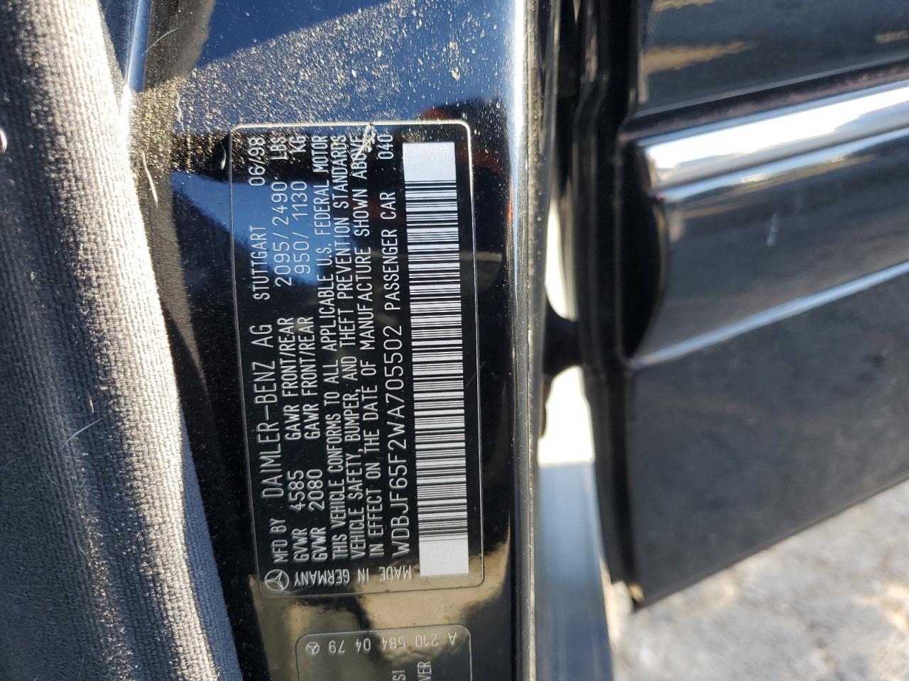 1998 Mercedes-Benz E 320 VIN: WDBJF65F2WA705502 Lot: 83725334