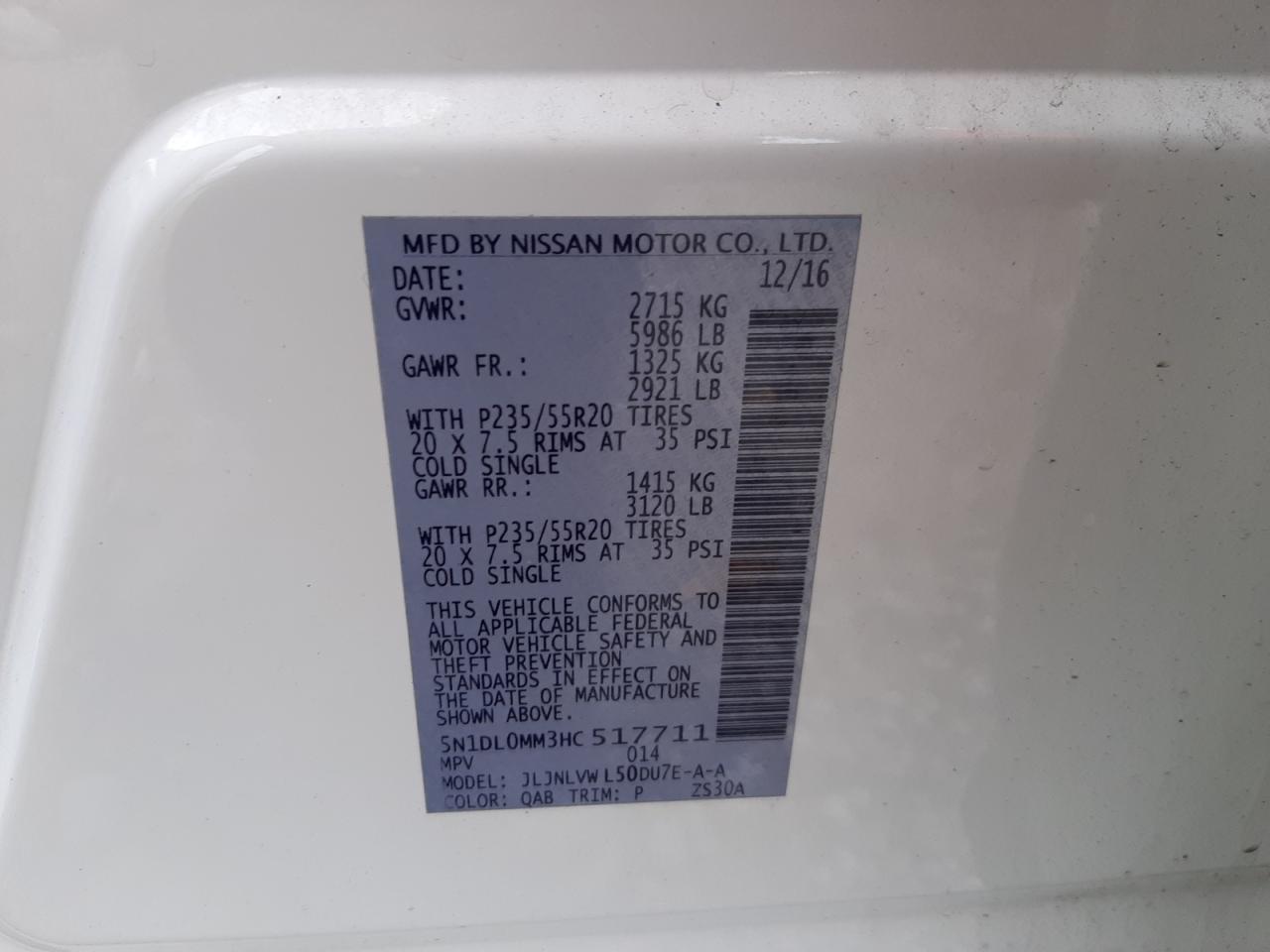 2017 Infiniti Qx60 VIN: 5N1DL0MM3HC517711 Lot: 84134624