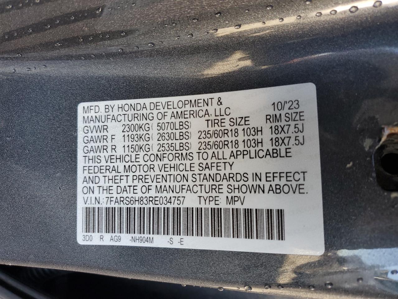 VIN 7FARS6H83RE034757 2024 HONDA CRV no.13