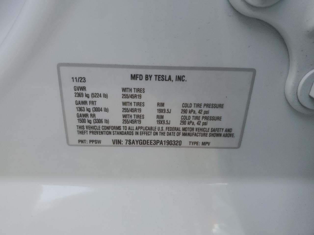 2023 Tesla Model Y VIN: 7SAYGDEE3PA190320 Lot: 84893614