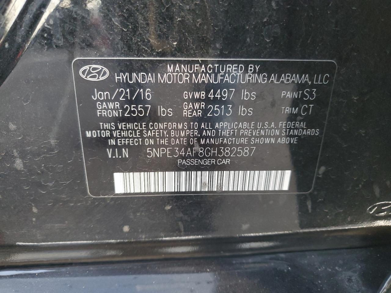 VIN 5NPE34AF8GH382587 2016 HYUNDAI SONATA no.13