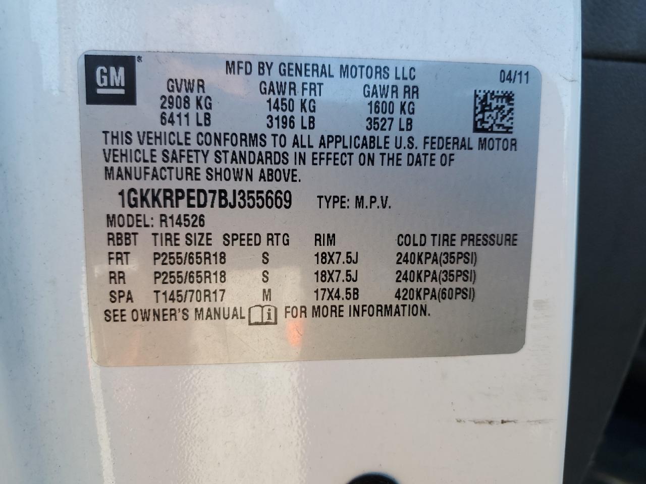 2011 GMC Acadia Sle VIN: 1GKKRPED7BJ355669 Lot: 83230134