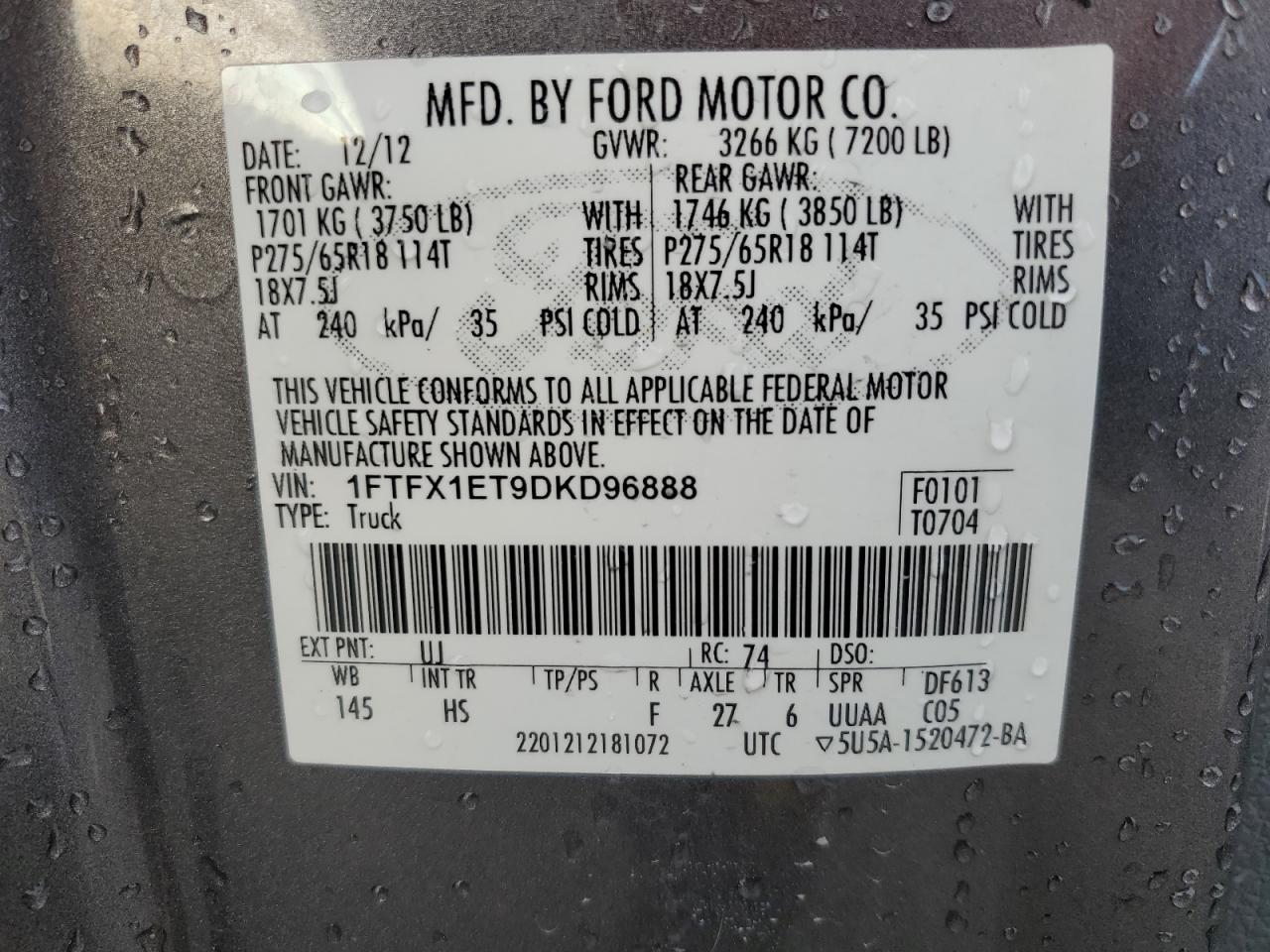 VIN 1FTFX1ET9DKD96888 2013 FORD F-150 no.12