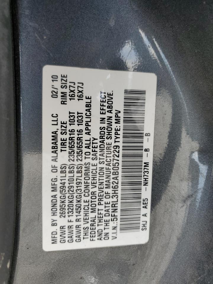 2010 Honda Odyssey Exl VIN: 5FNRL3H62AB057229 Lot: 84301574