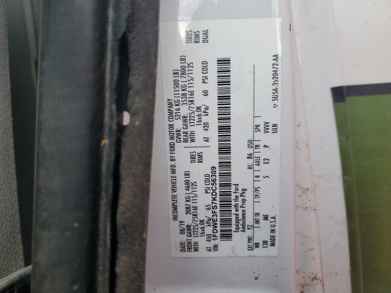 VIN 1FDWE3FS7KDC56309 2019 FORD ALL Models no.13