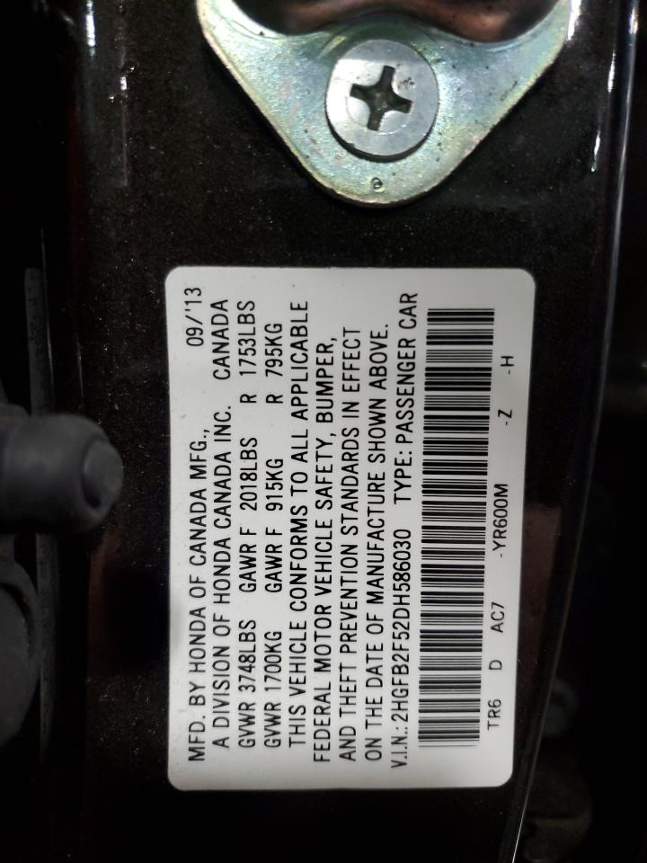 VIN 2HGFB2F52DH586030 2013 HONDA CIVIC no.12