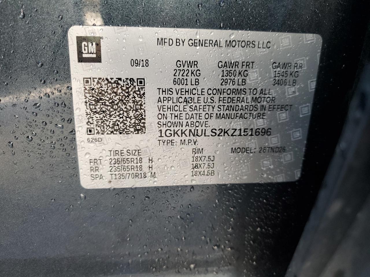 VIN 1GKKNULS2KZ151696 2019 GMC ACADIA no.14