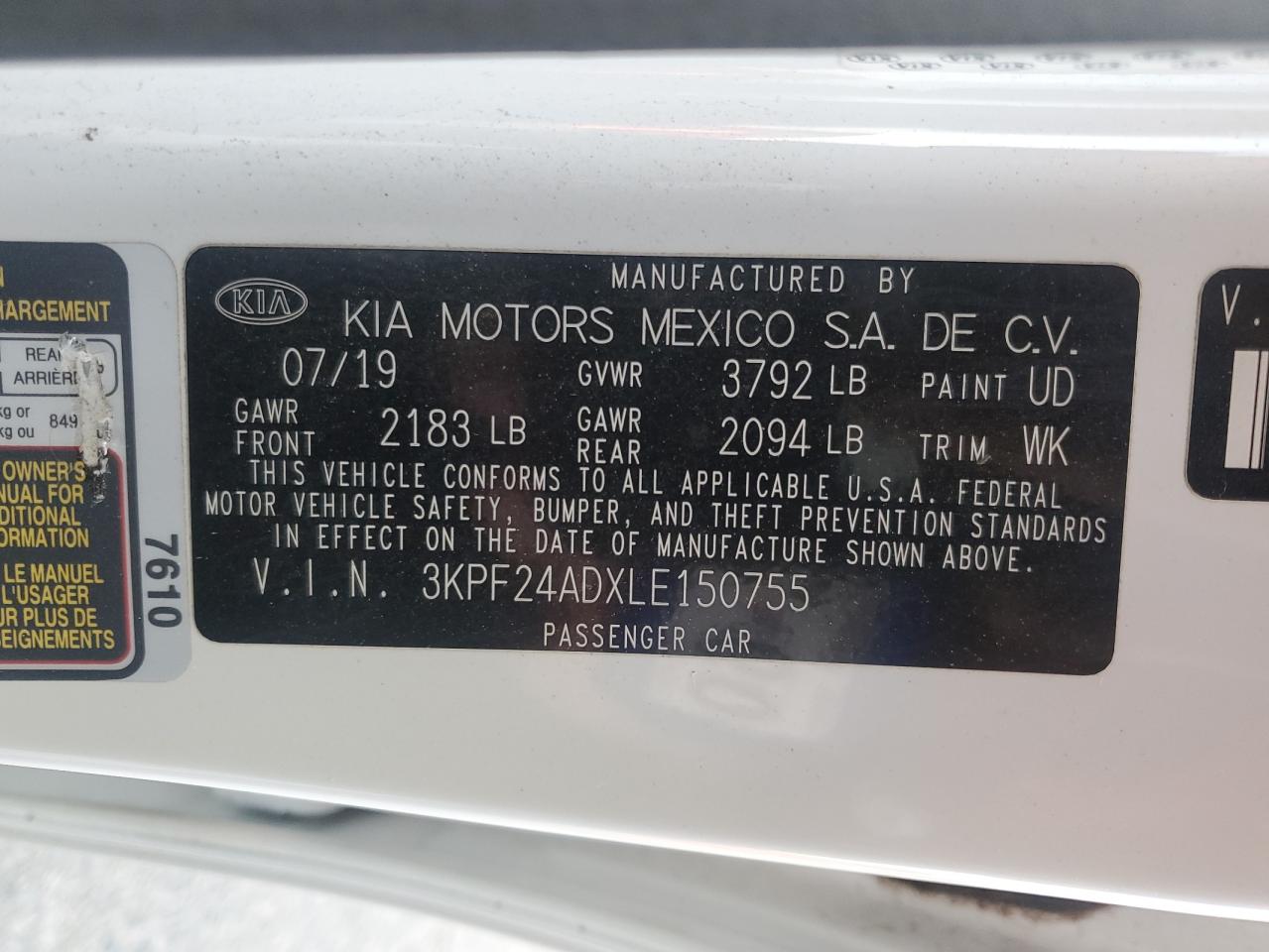 2020 Kia Forte Fe VIN: 3KPF24ADXLE150755 Lot: 82916244