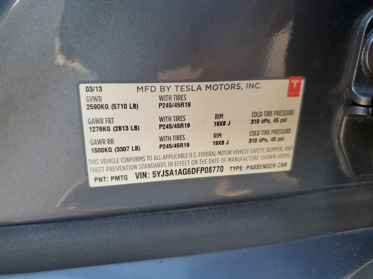 VIN 5YJSA1AG6DFP08770 2013 TESLA MODEL S no.12