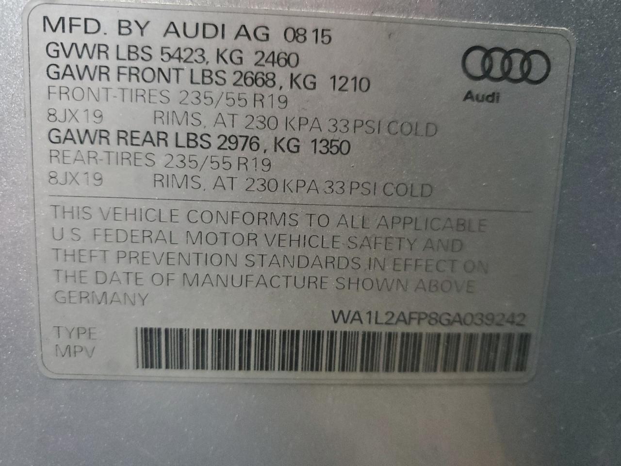 VIN WA1L2AFP8GA039242 2016 AUDI Q5 no.14