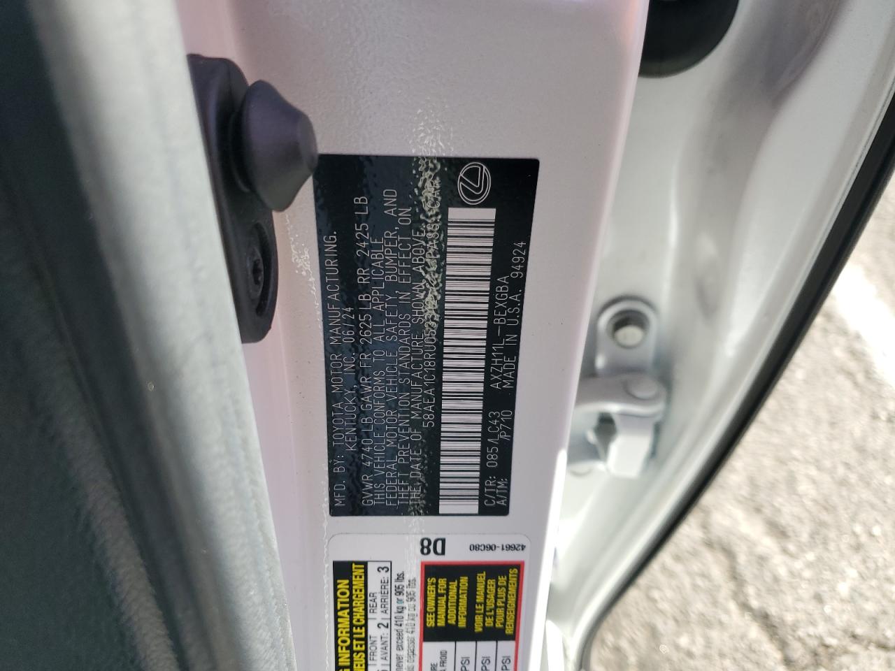 2024 Lexus Es 300H Base VIN: 58AEA1C18RU053312 Lot: 83362094