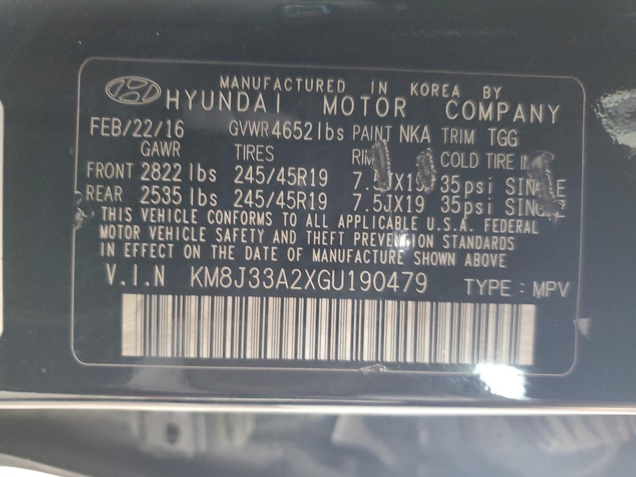 2016 Hyundai Tucson Limited VIN: KM8J33A2XGU190479 Lot: 86340604