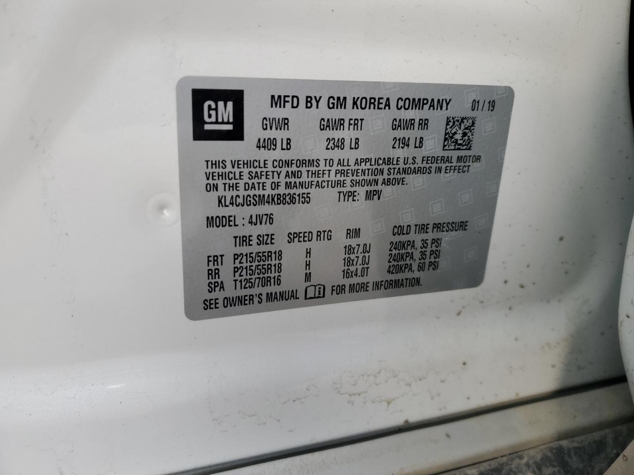 VIN KL4CJGSM4KB836155 2019 BUICK ENCORE no.12