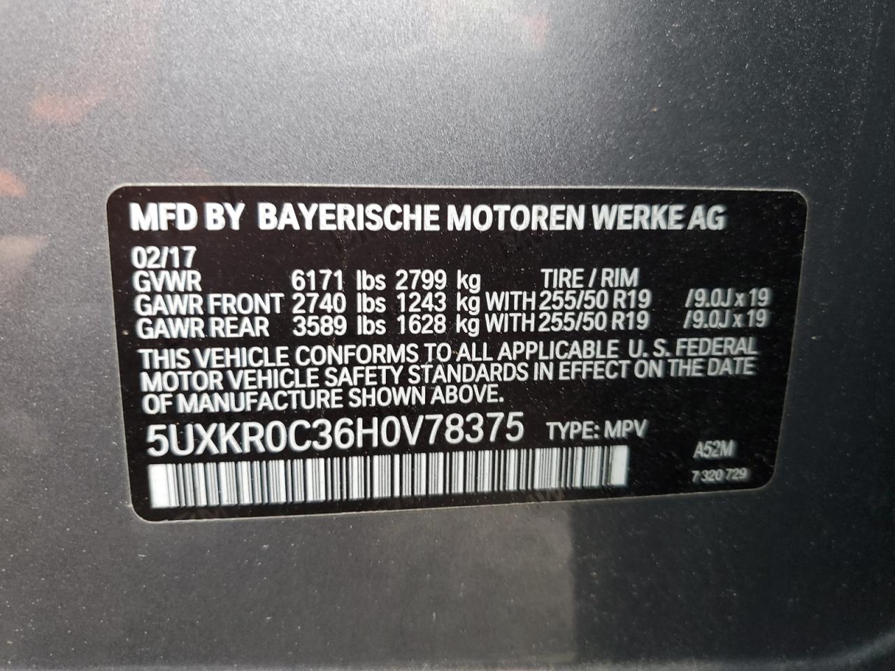 VIN 5UXKR0C36H0V78375 2017 BMW X5 no.13