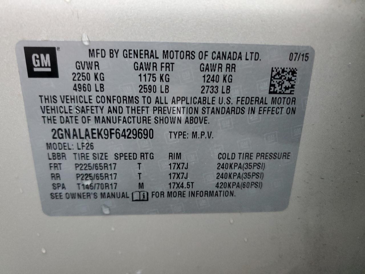 VIN 2GNALAEK9F6429690 2015 CHEVROLET EQUINOX no.13