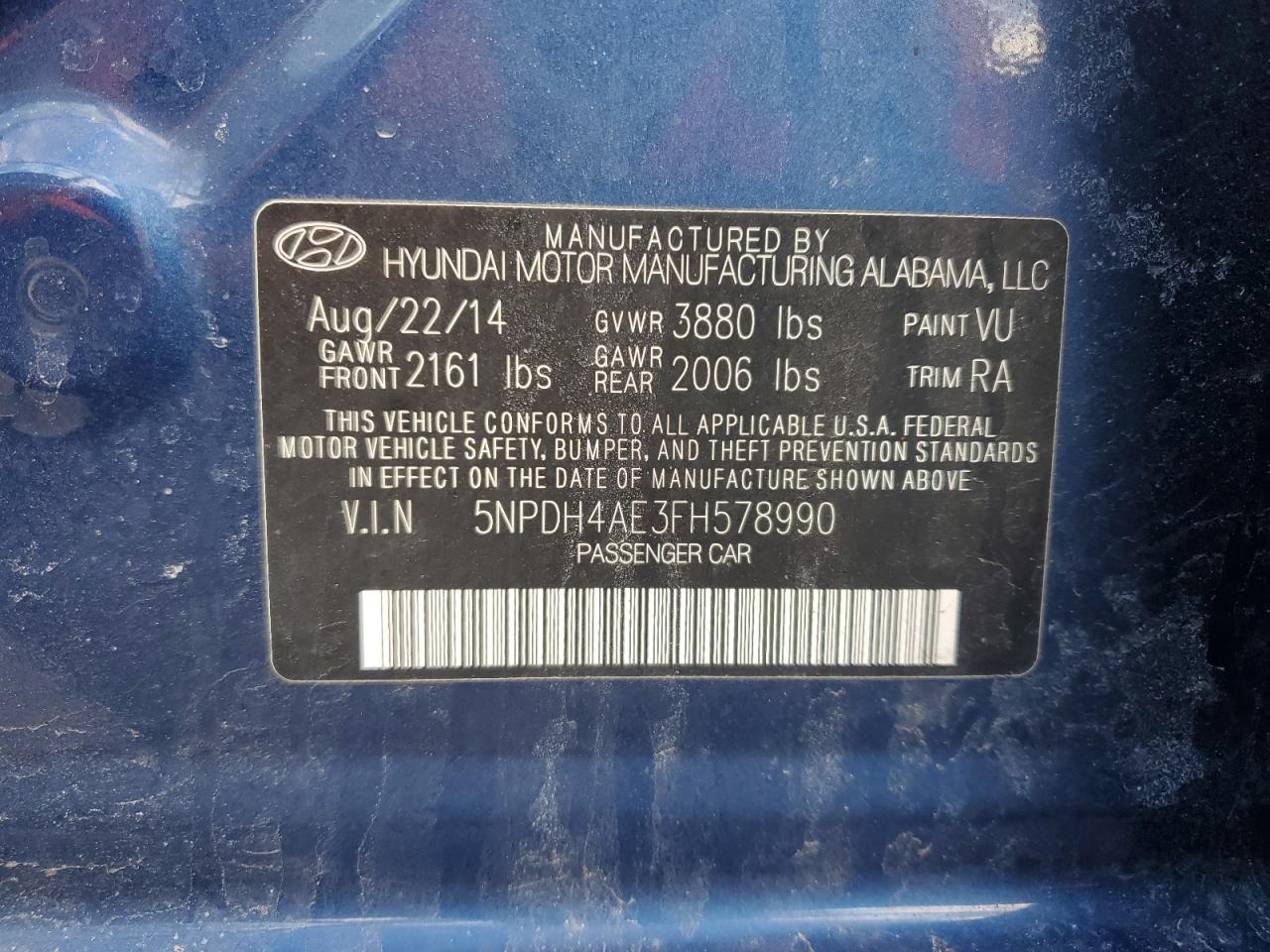 VIN 5NPDH4AE3FH578990 2015 HYUNDAI ELANTRA no.13