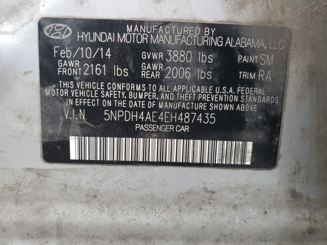 VIN 5NPDH4AE4EH487435 2014 HYUNDAI ELANTRA no.12